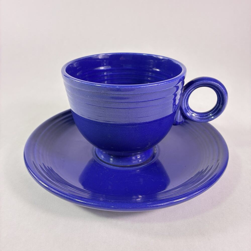 Vintage Fiestaware Genuine Fiesta HLC Blue Cobalt Retired Cup & Saucer Set